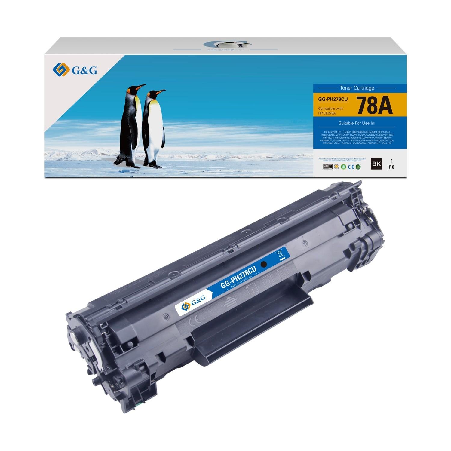G&G Compatible Toner Cartridge CE278A / HP 78A, Black Laser Toner for HP LaserJet Pro CE278A/ CRG126/ CRG128/ CRG726/ CRG728/ CRG326/ CRG328