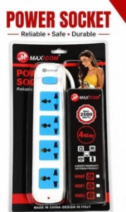 Maxicom M-862 5mtr Spike Guard Power Strip | Max 2500Watt Surge Protection, 4 Multiple Socket Power Extension, Home & Office Use, White