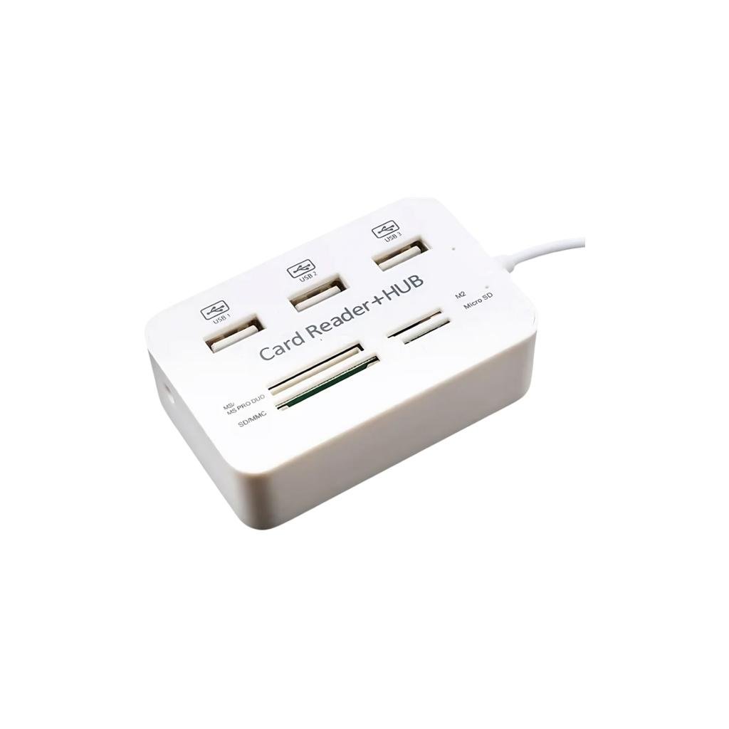 EVM HBACR 2.0 All-in-One USB 2.0 Card Reader & 3-Port USB Hub for Laptop & Desktop | SD/MMC, Micro SD/TF, MS PRO DUO & M2 Memory Card Support | High-Speed 480Mbps Data Transfer | Smart Charging