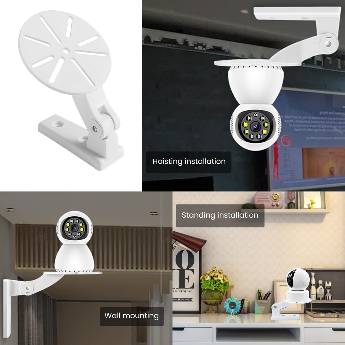 CCTV Camera Stand, Wall Mount Adhesive Bracket, No-Drill Design For Security Cameras, White