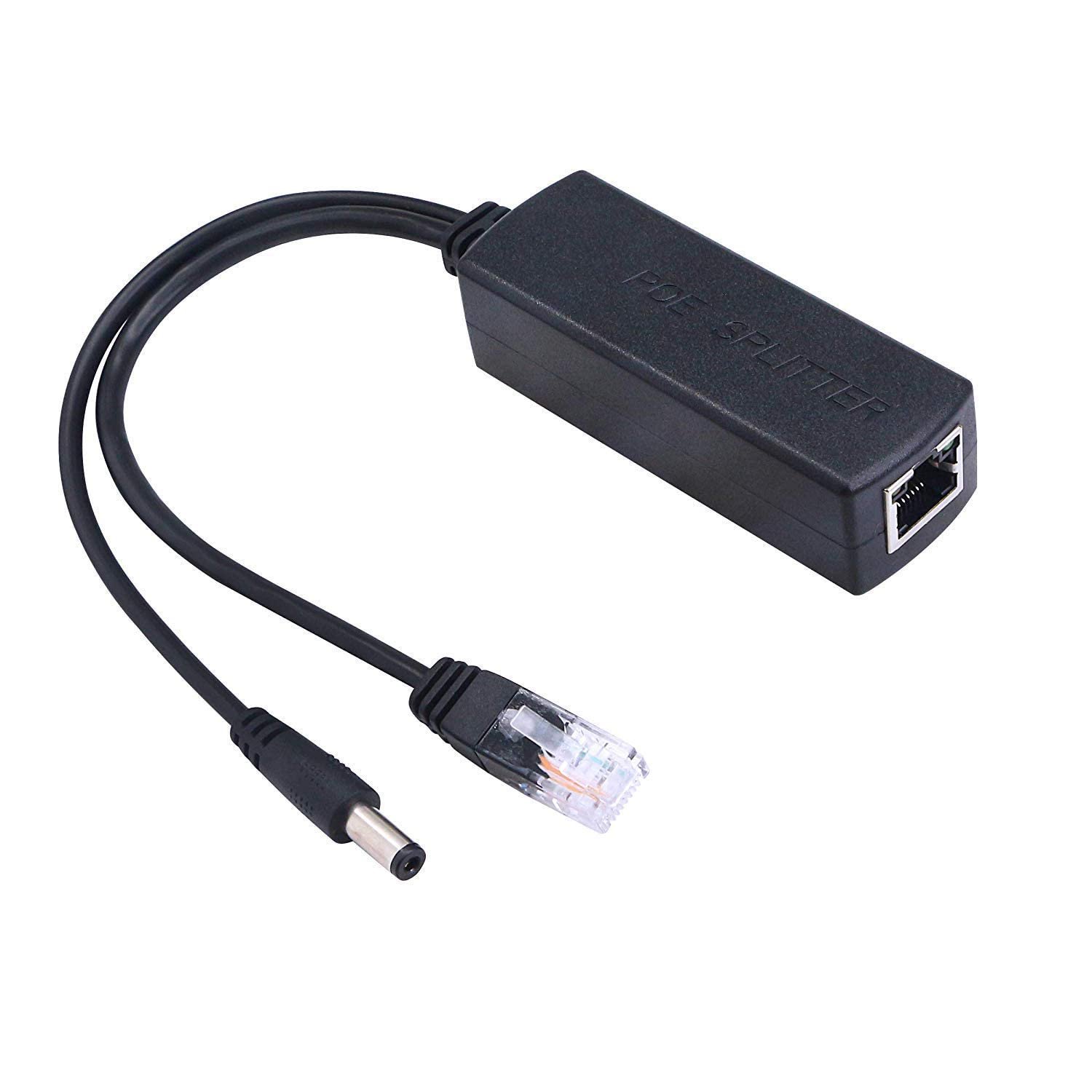 PoE Splitter Power Over Ethernet Adapter Active 48V to 12V, IEEE 802.3af PoE To DC 12V Converter for IP Camera, IP Phone, Network Devices & PoE Switch, Black