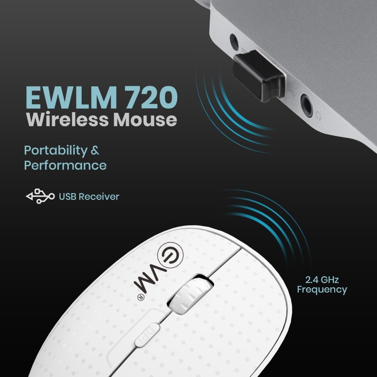 EVM EWLM-720 Wireless Optical Mouse, 2.4GHz, 1600 DPI, 4D Buttons, USB Receiver, Ergonomic Design, Anti Grip Scroll Wheel, White