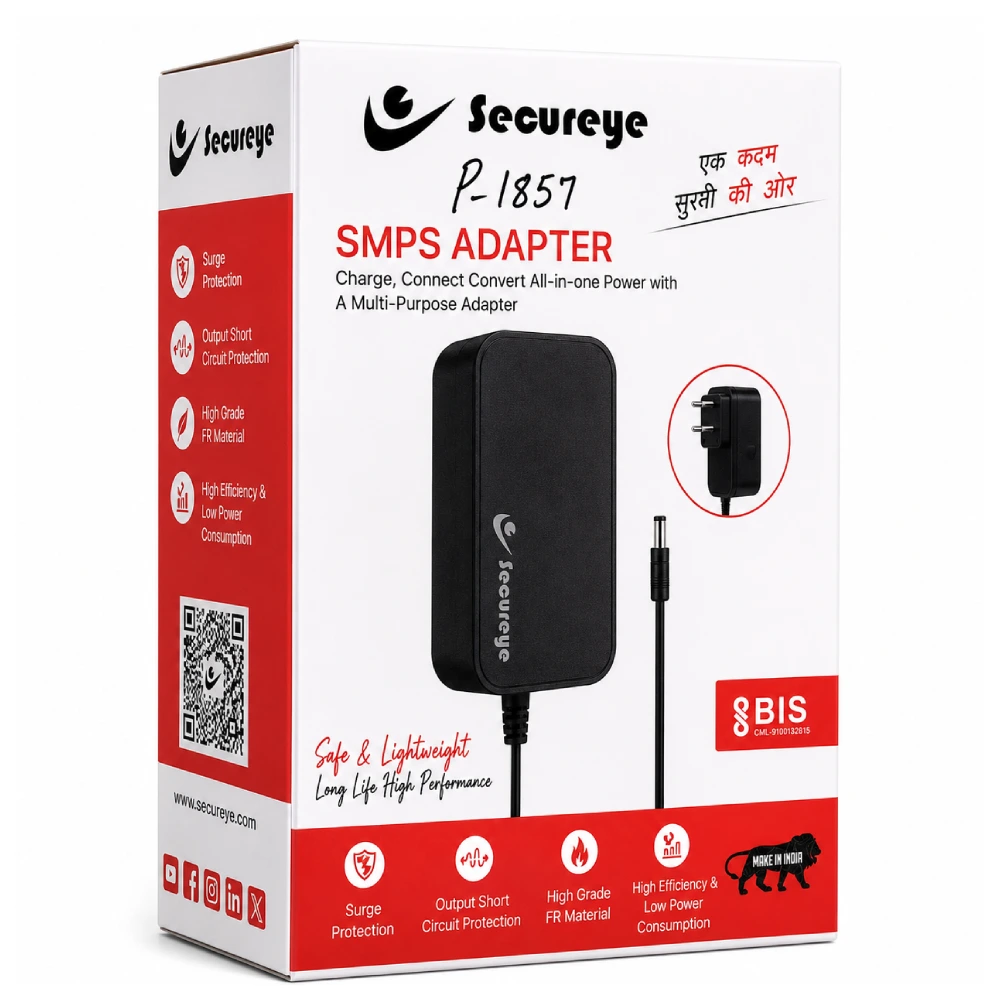Secureye SC-S-PA002 12V 2A SMPS Power Adapter For CCTV Cameras | DVR/ XVR & Security Devices, DC Power Supply Adapter, Black