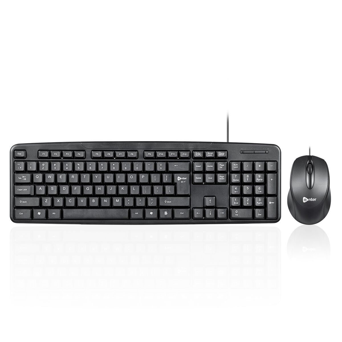 Enter TypeMate Pro USB Wired Keyboard & Mouse Combo – 104-Key Slim Keyboard, 1000 DPI Optical Mouse, Black