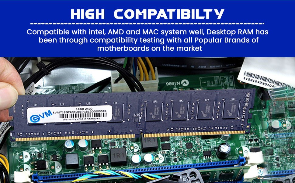 Ram EVM 16GB DDR4 2400MHz Desktop RAM | EVMT16G2400U88P | 288-Pin Long-DIMM PC4-19200 Memory | CL17 | 1.2V | 10 Years Warranty