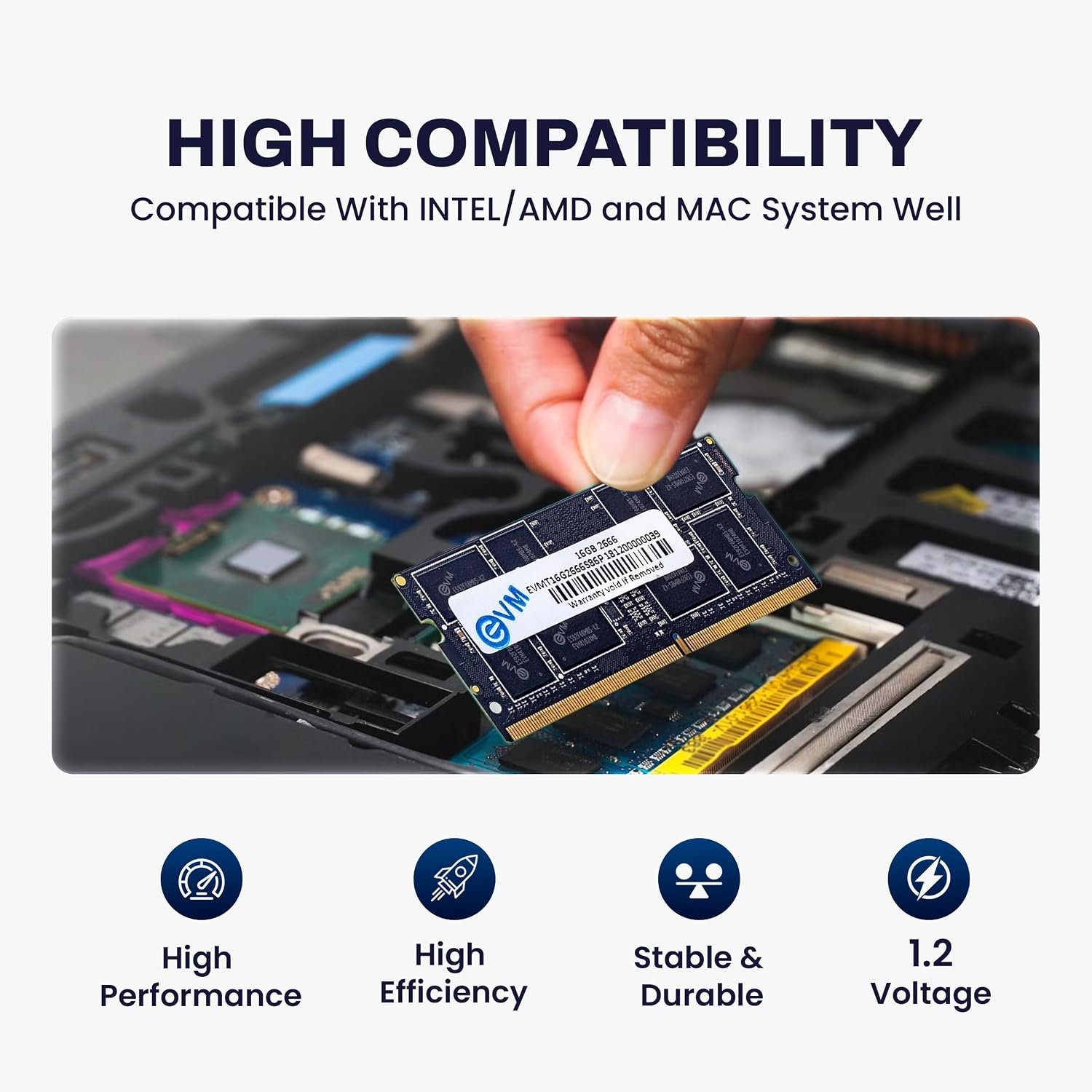 EVM 16GB DDR4 2666MHz Laptop RAM EVMT16G2666S86P SO-DIMM 260-Pin CL19 1.2V Memory Module