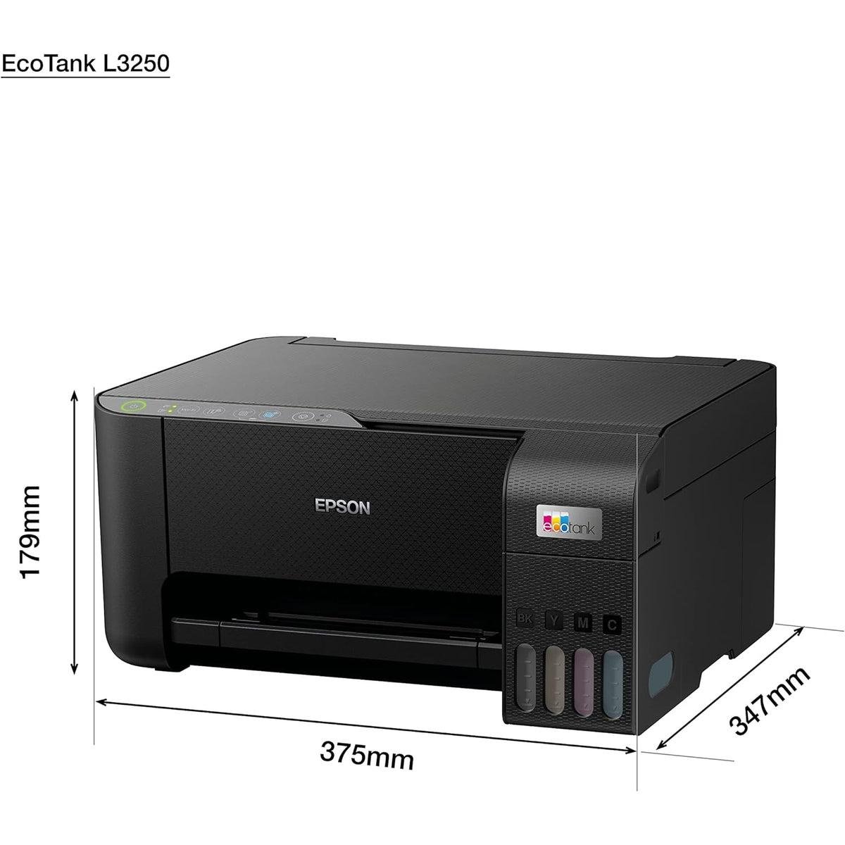 Printer Epson EcoTank L3250 | Color Printer, A4, Wi-Fi, All-in-One Ink Tank, Print / Scan / Copy | Cost Per Print 9 Paisa (Black)* & 24 Paisa (Colour)*, (Printer Color: Black)