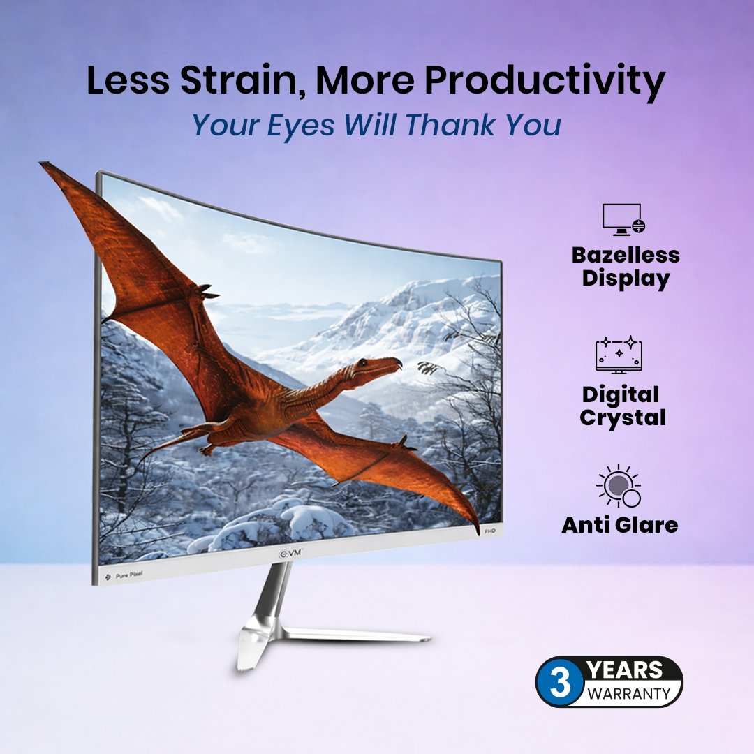 Monitor EVM C175 Plasma WD LED 27 Inch Curved FHD IPS Monitor | 120Hz Refresh Rate | HDMI + VGA | Built-in Speakers | Low Blue Light | Flicker Free | Anti-Glare