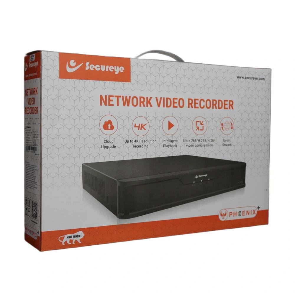 Secureye SR-NVR-104 4CH Network Video Recorder, 1 SATA HDD, 4K Recording, H.265/H.264, HDMI VGA, ONVIF