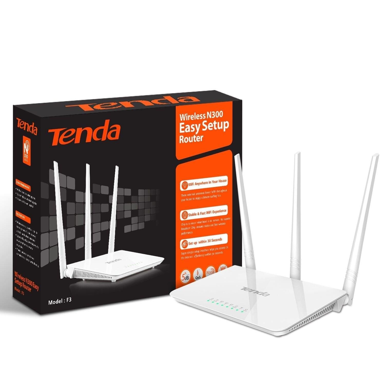 Net Router Tenda TE-F3 | Wireless 300Mbps Easy Setup Router, Single Band Router with 3 External Antennas (Not a Modem)