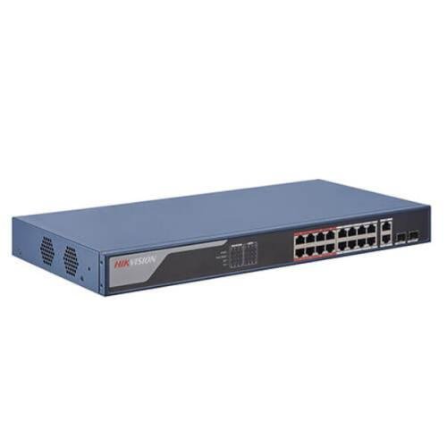 Hikvision DS-3E1518P-EI/M 16-Port Gigabit Smart Managed PoE Switch | 16 PoE Ports | 130W PoE Budget | 1 Gigabit RJ45 Uplink | 1 Gigabit Fiber Port | CCTV Network Switch