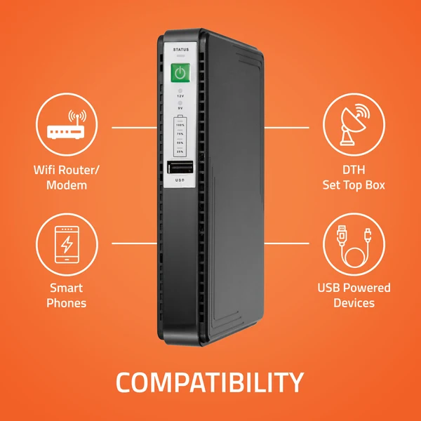 Artis AR-MINIDC-3 Mini DC UPS for Wi-Fi Router, Modem & CCTV Camera | 8800mAh Battery | 9V/12V DC, 15V/24V PoE & USB Output