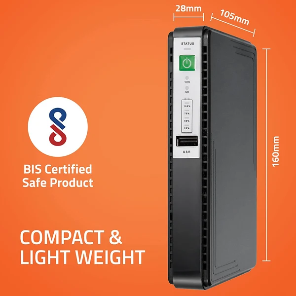 Artis AR-MINIDC-3 Mini DC UPS for Wi-Fi Router, Modem & CCTV Camera | 8800mAh Battery | 9V/12V DC, 15V/24V PoE & USB Output