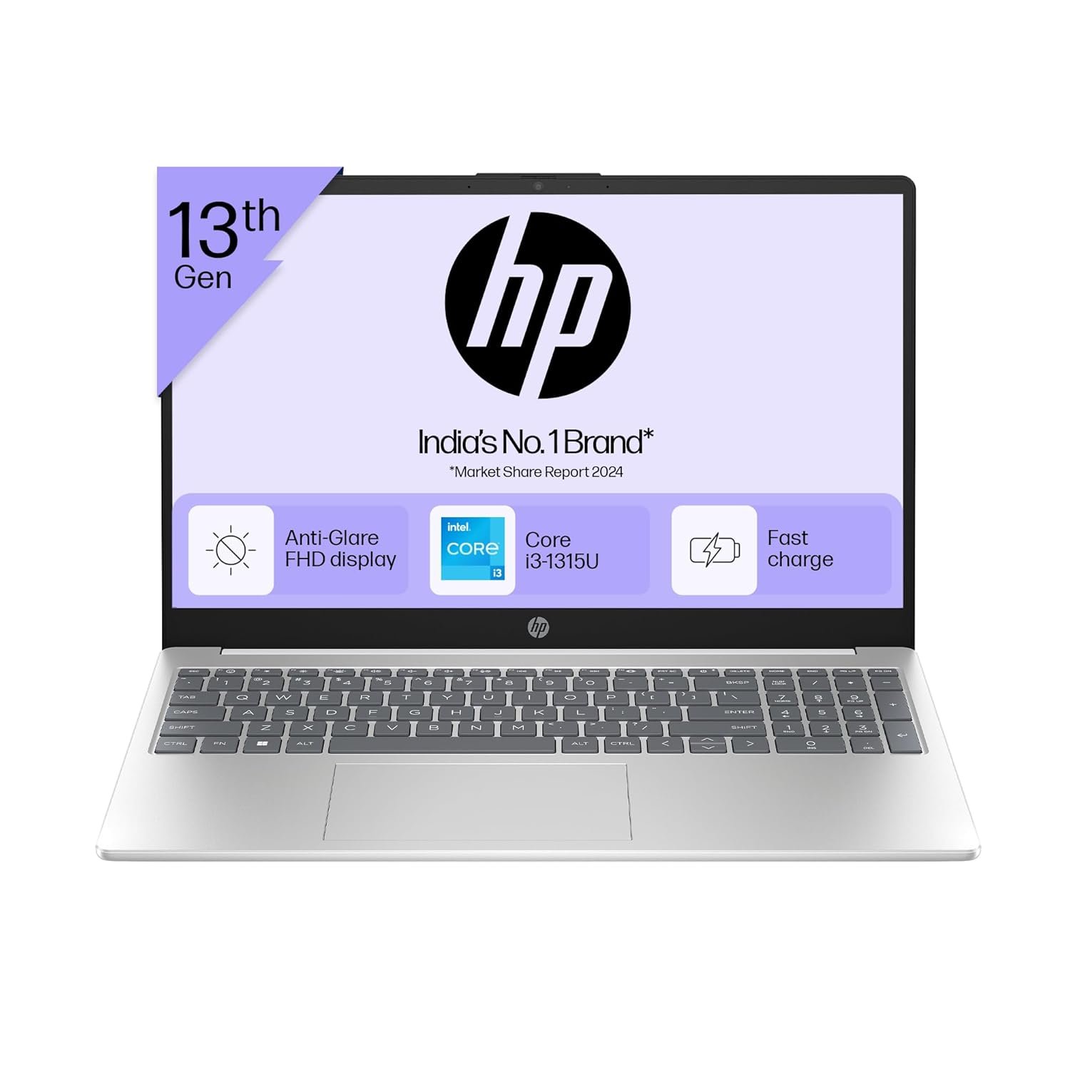 HP 15-fd0627TU Laptop | Intel Core i3-1315U | 8GB RAM | 512GB SSD | 15.6-inch FHD Display | Windows 11 | MS Office Home 2024 | Natural Silver