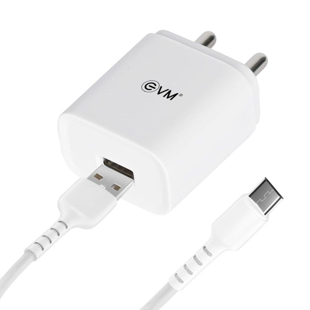 EVM CH-01 USB Mobile Charger with Micro USB Cable, White