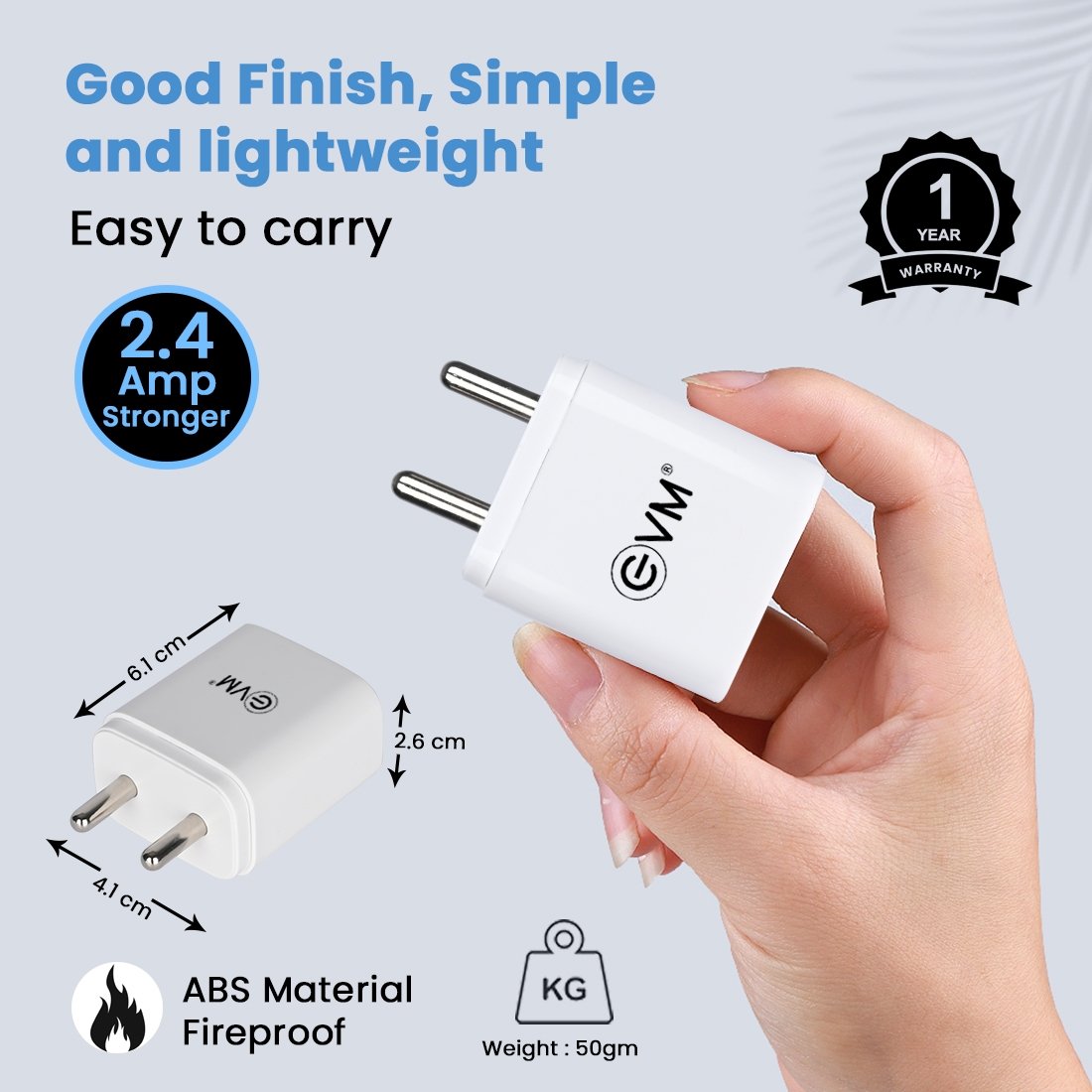 EVM CH-01 USB Mobile Charger with Micro USB Cable, White